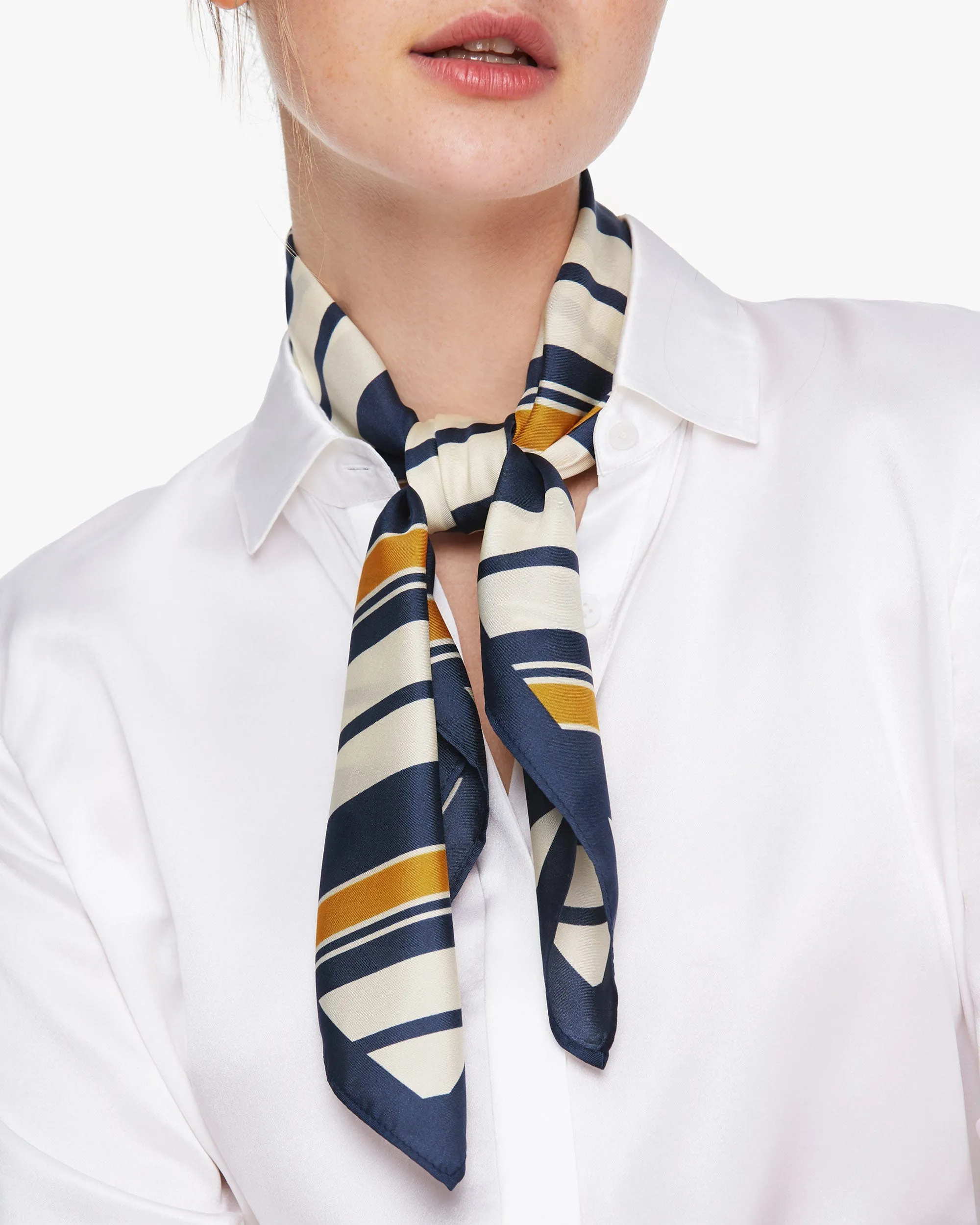 Luxury Striped Twill Silk Square Scarf