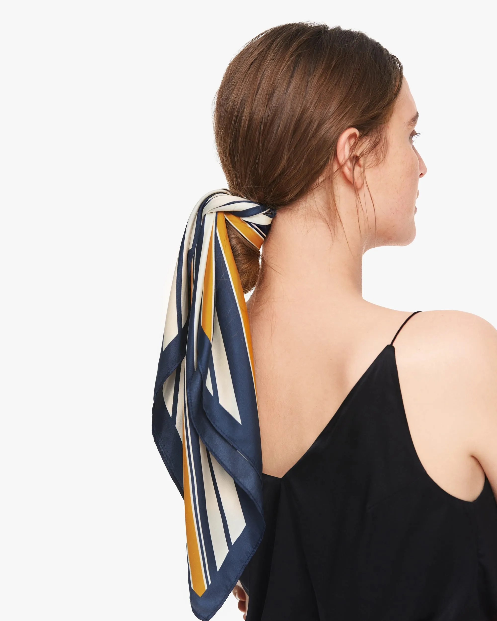 Luxury Striped Twill Silk Square Scarf