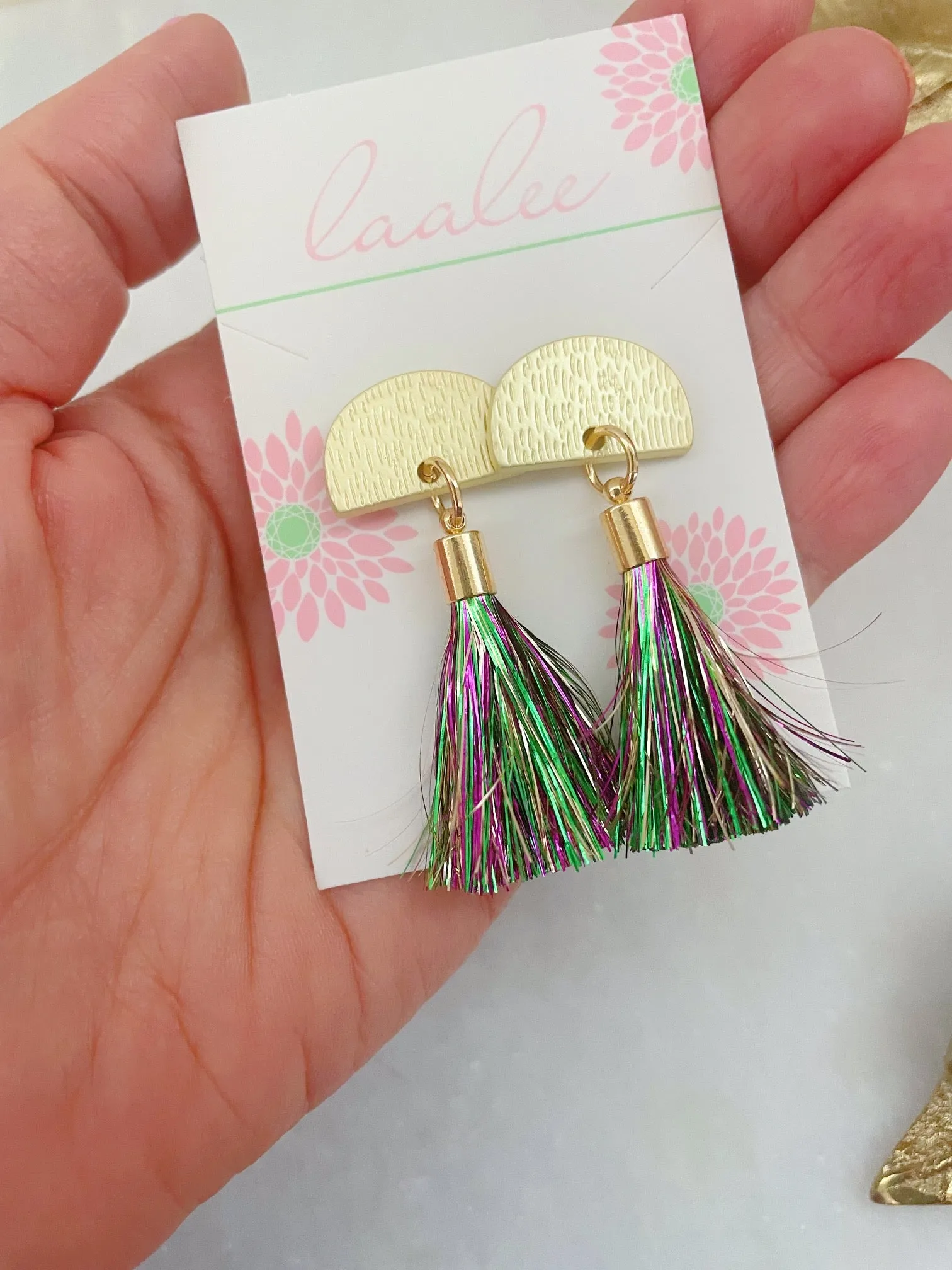 Mardi Gras Half Moon Earrings