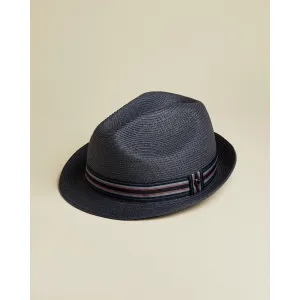 Men Elite-Straw Trilby Hat - Navy