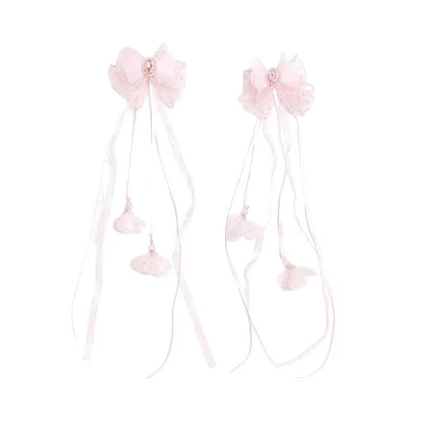 Mesh Bow Hair Clip (Set) - Pink