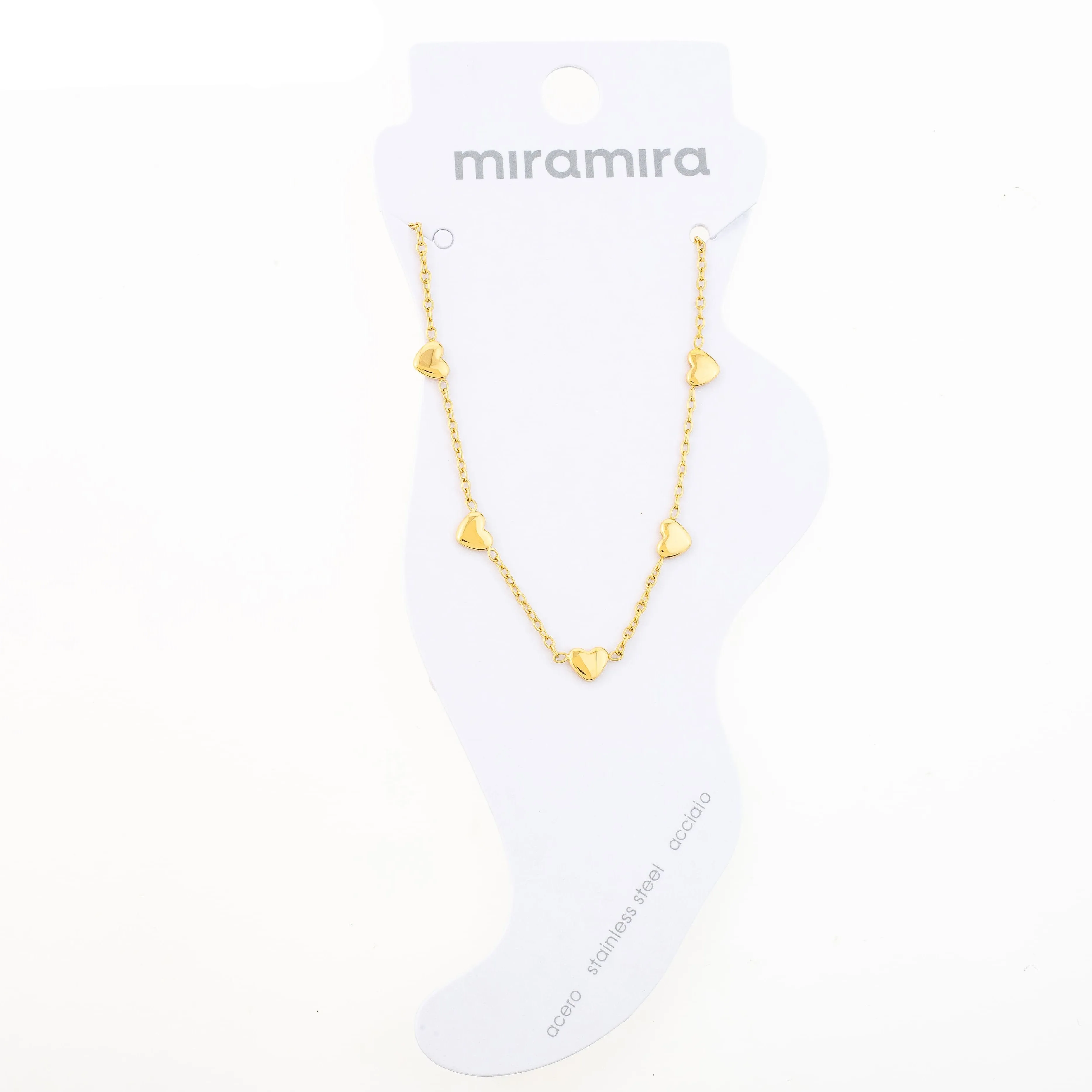 Mira Mira Multi Heart  Gold Plated Stainless Steel Anklet