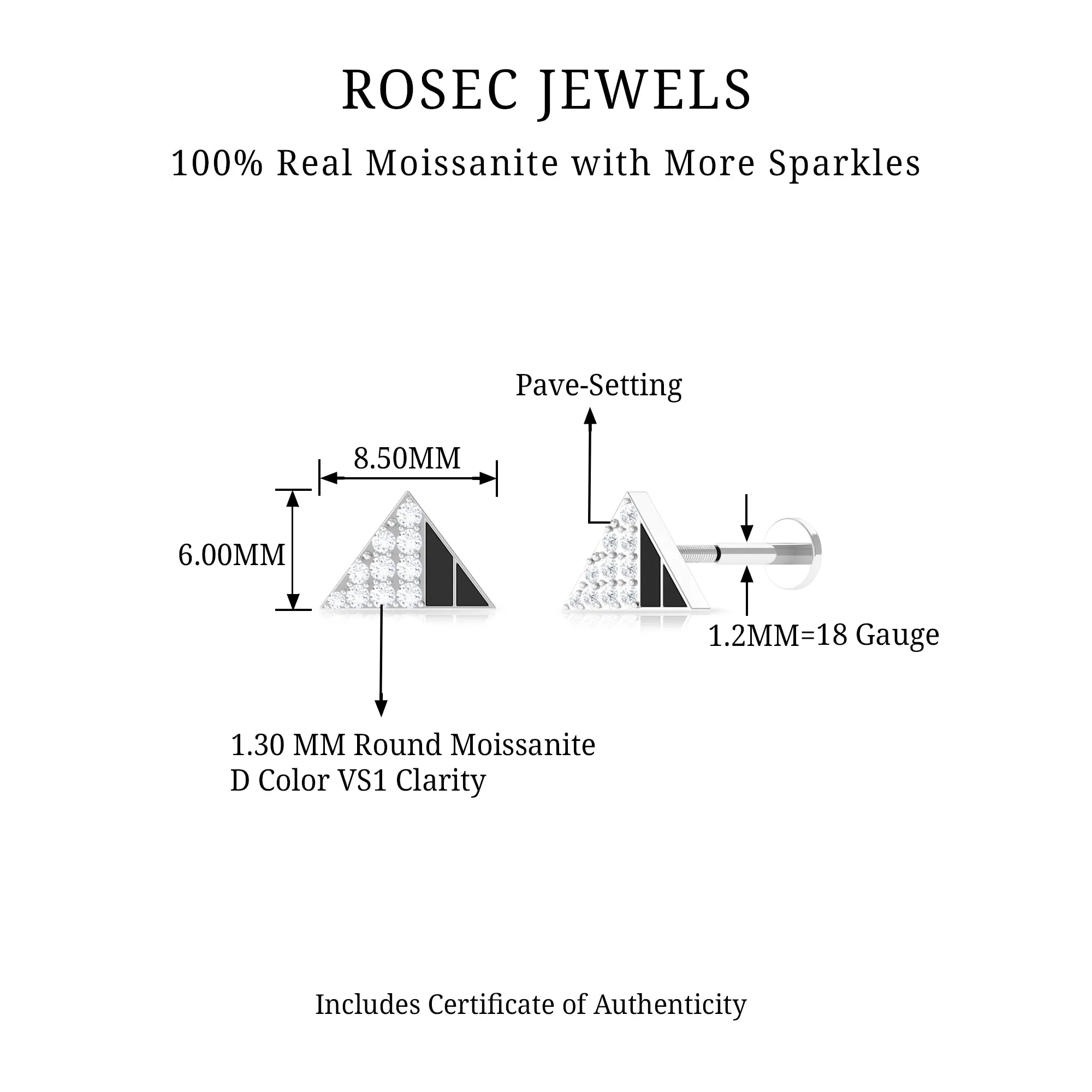 Moissanite Triangle Earring for Cartilage Piercing