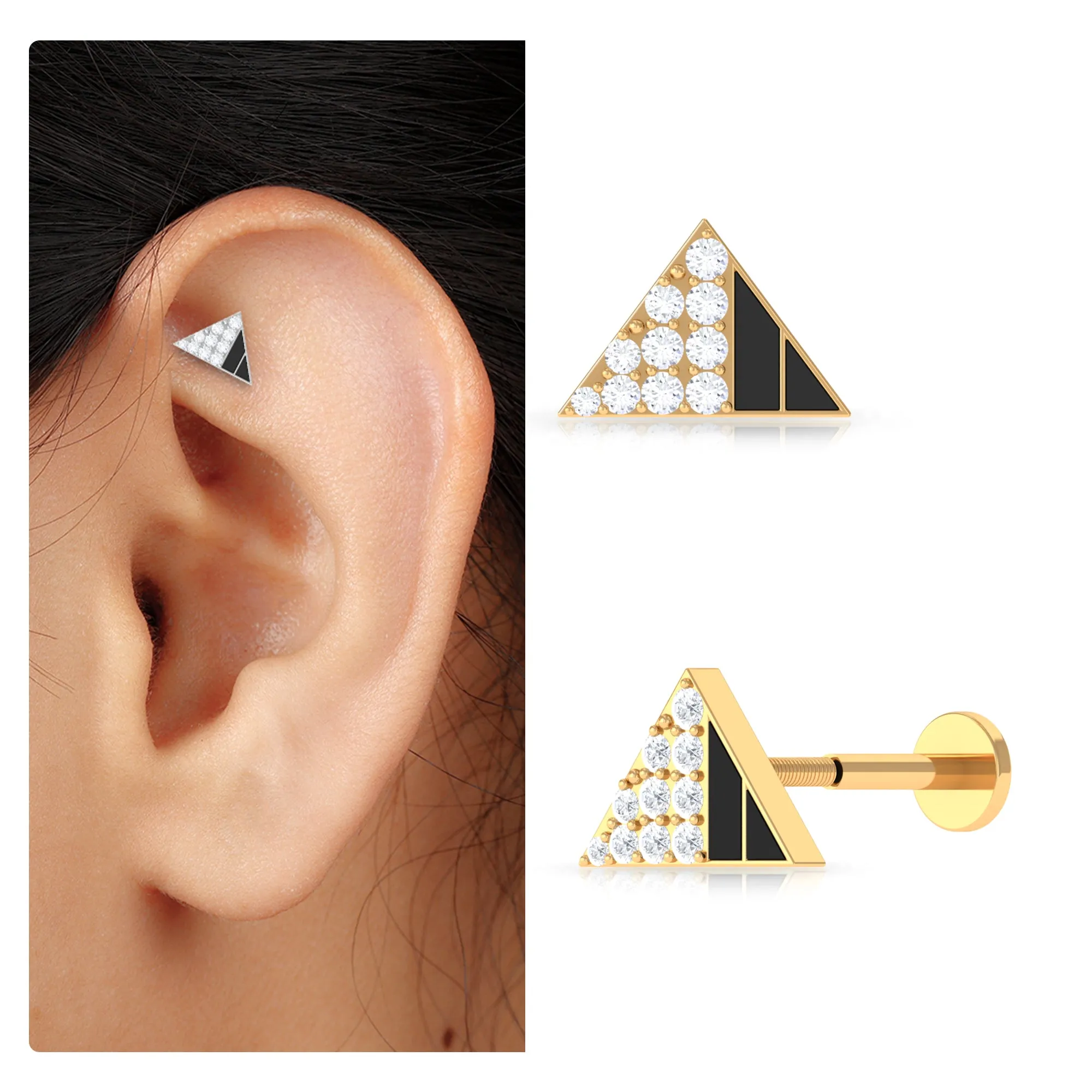 Moissanite Triangle Earring for Cartilage Piercing