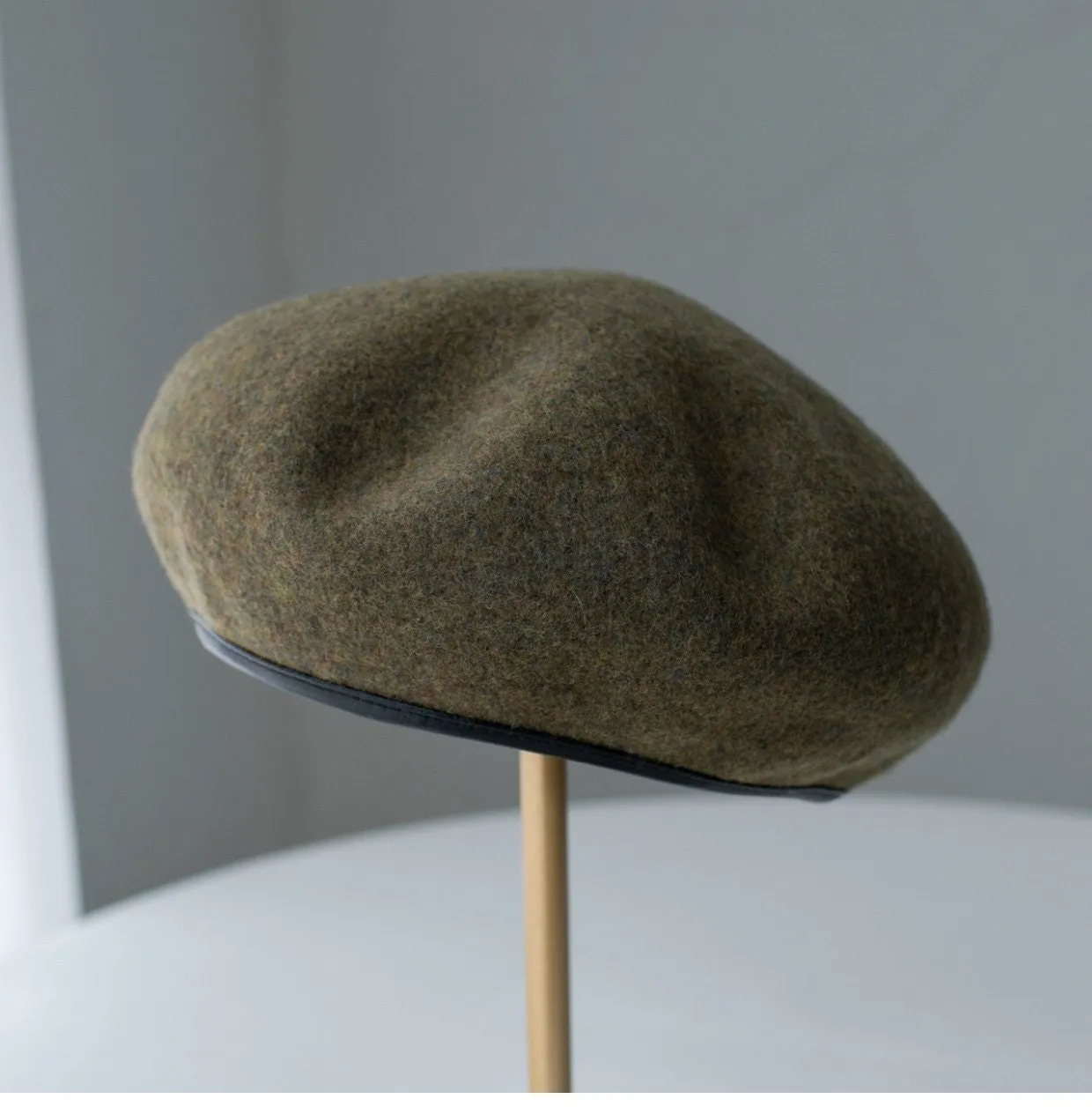 Neutral  Colour Wool Beret With Leather Rim for Women