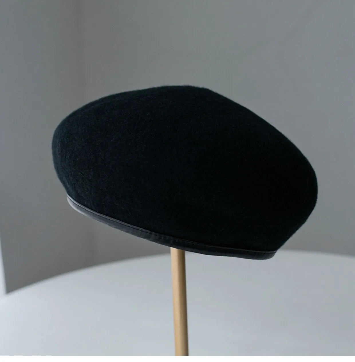 Neutral  Colour Wool Beret With Leather Rim for Women