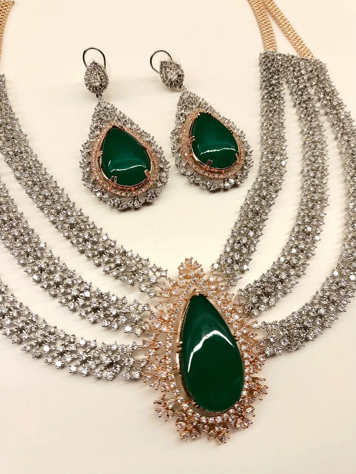 Nishika Green American Diamond Necklace Set