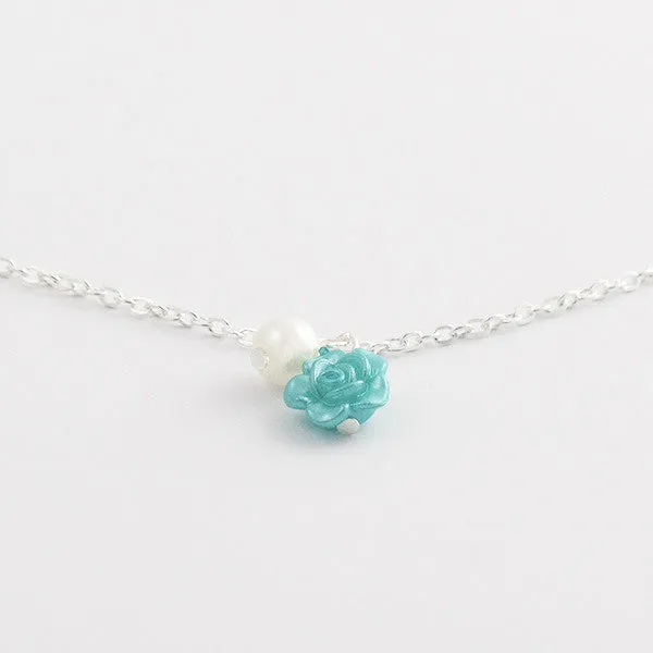 Ocean Blue Rose Anklet Jewelry with Pearl Drop