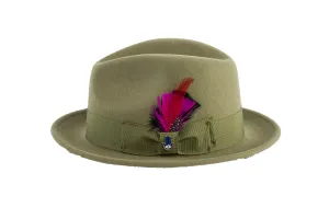 Olive Green Brooks Trilby 100% Australian Wool Felt Crushable Hat