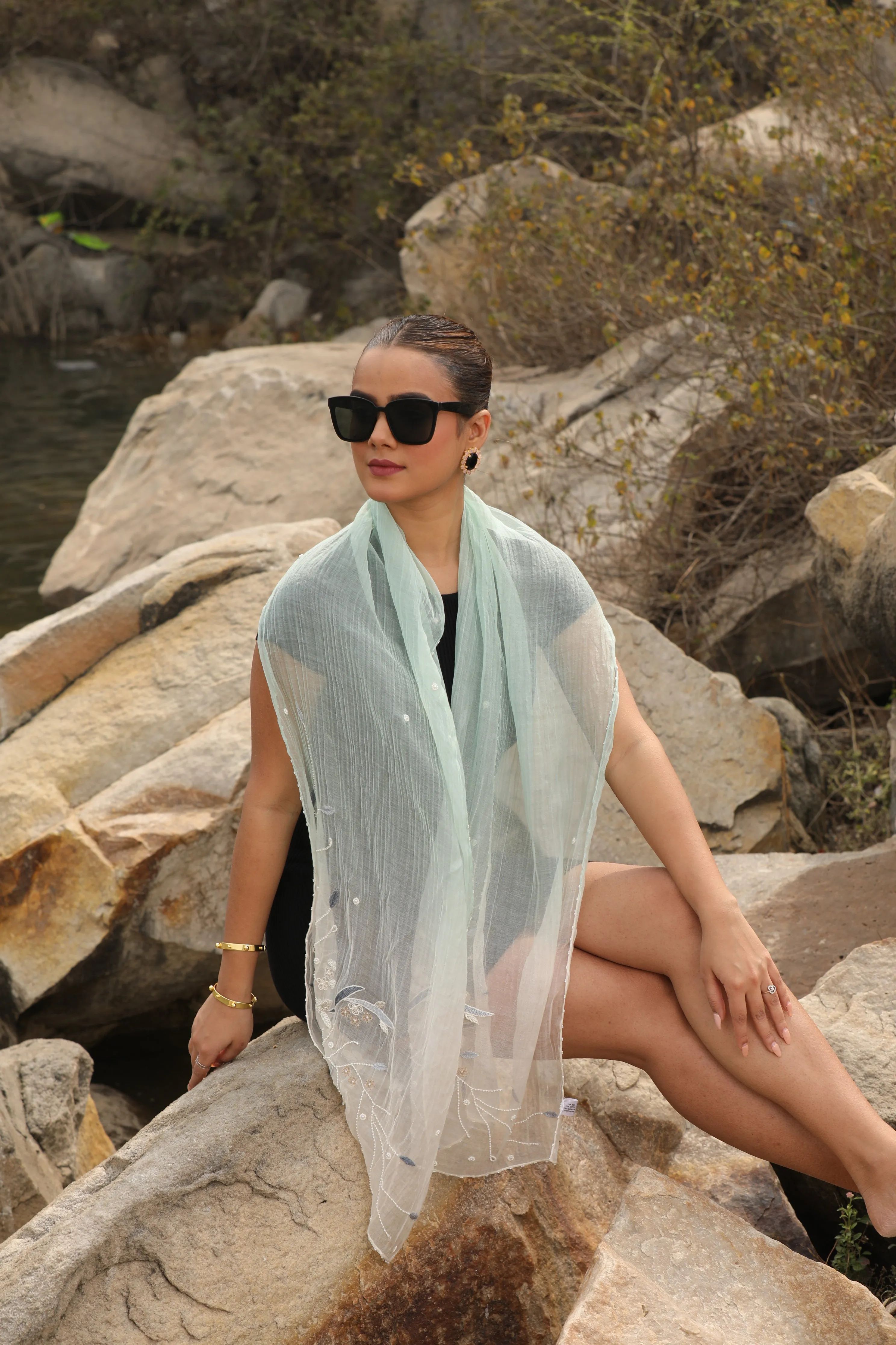 Ombre Cotton Stole, hand embroidered Stole for women