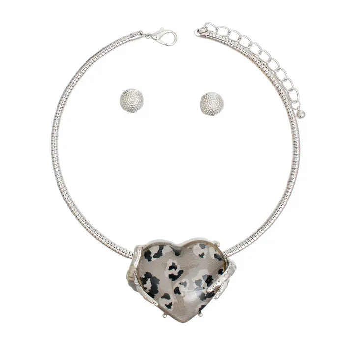 Pendant Necklace Heart Leopard for Women