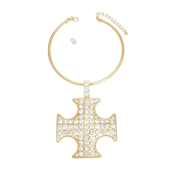 Pendant Stone Cross Pattee Necklace for Women