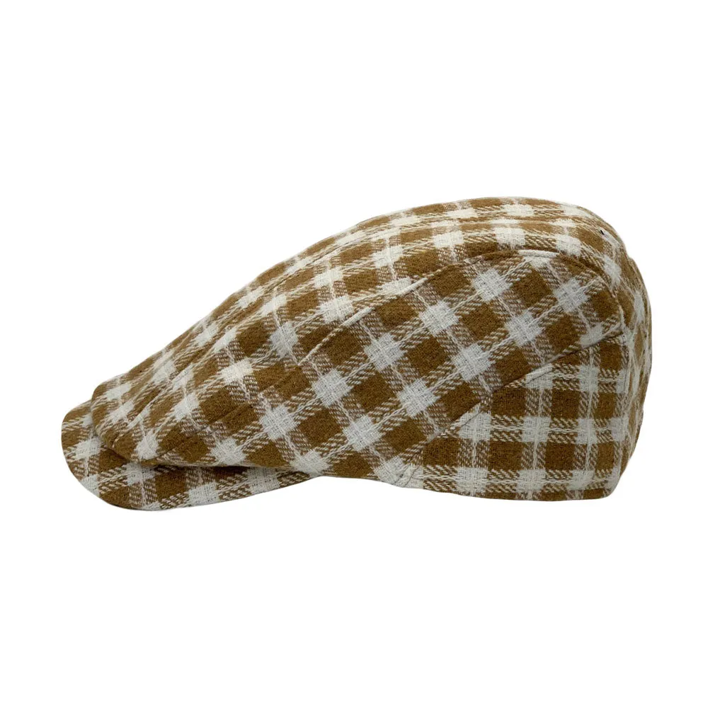 Plaid Check Newsboy Hat Men Adjustable Wool Flat Cap LD31460