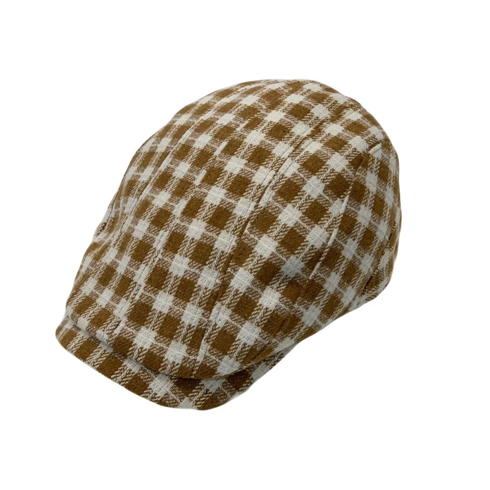 Plaid Check Newsboy Hat Men Adjustable Wool Flat Cap LD31460