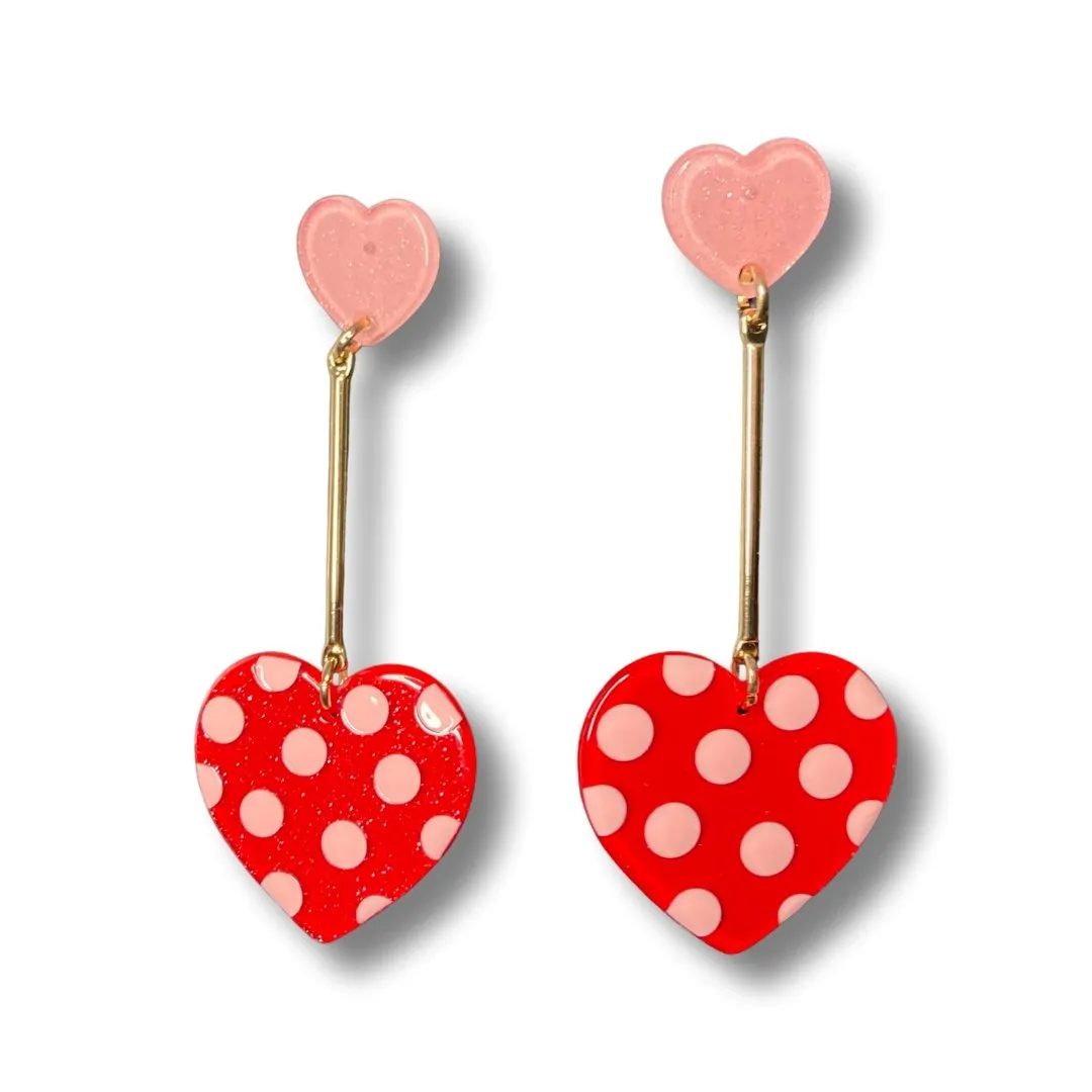 Polka Dot Heart Dangle Earrings