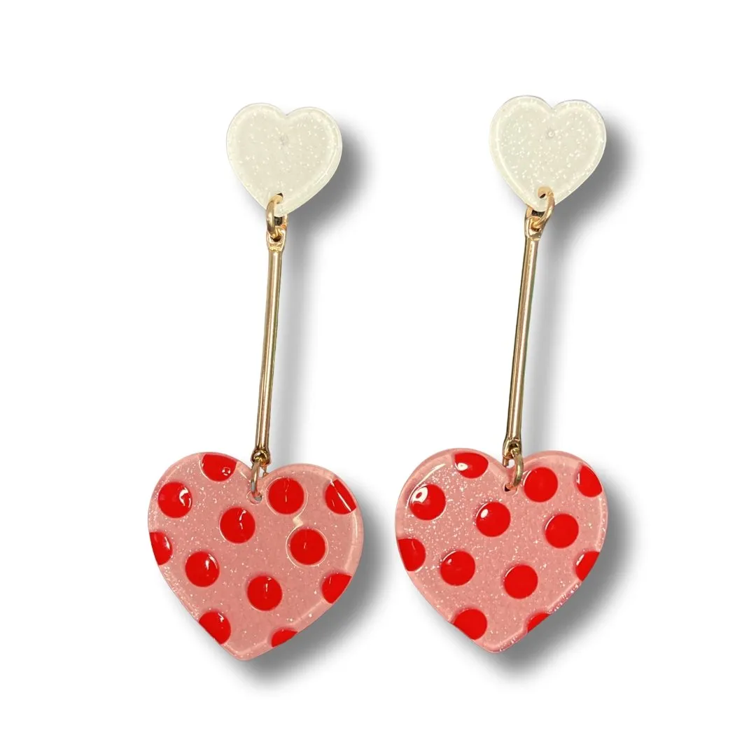 Polka Dot Heart Dangle Earrings