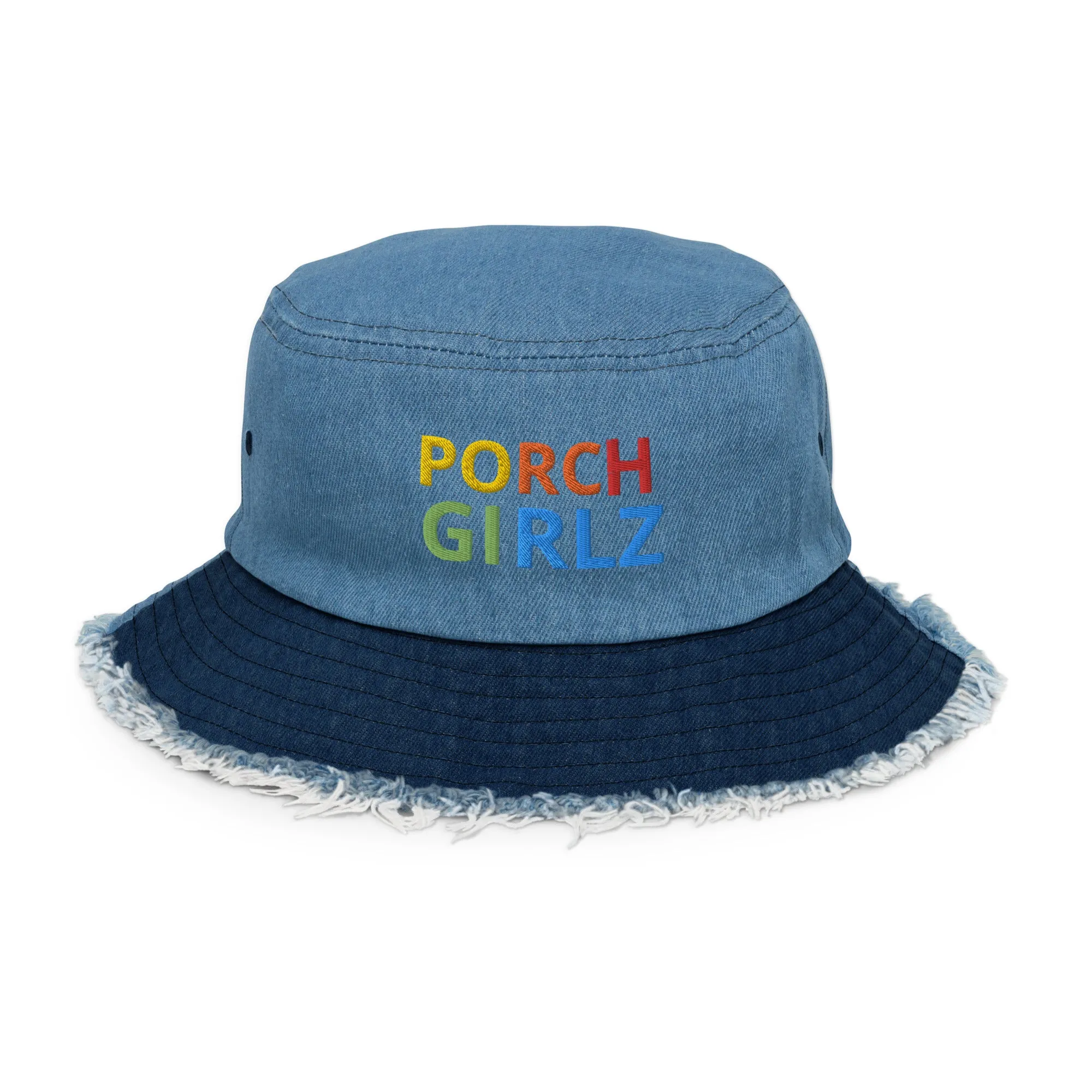 PORCHGIRLZ Distressed denim bucket hat