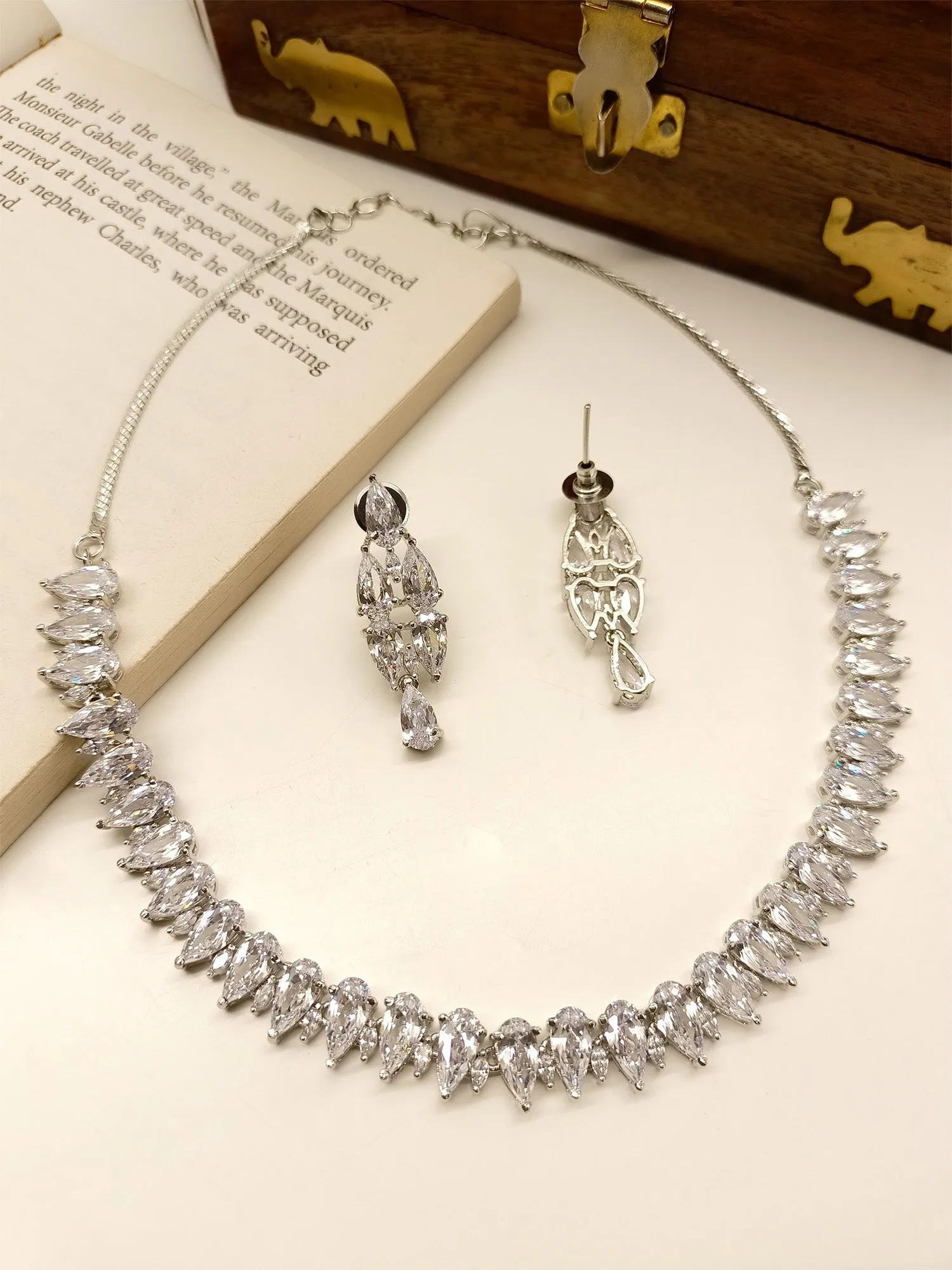 Priya White American Diamond Necklace Set