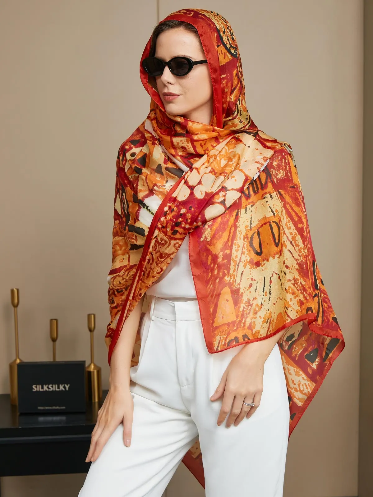 Pure Silk Printed Rectangle Scarf / Shawl 175x105cm