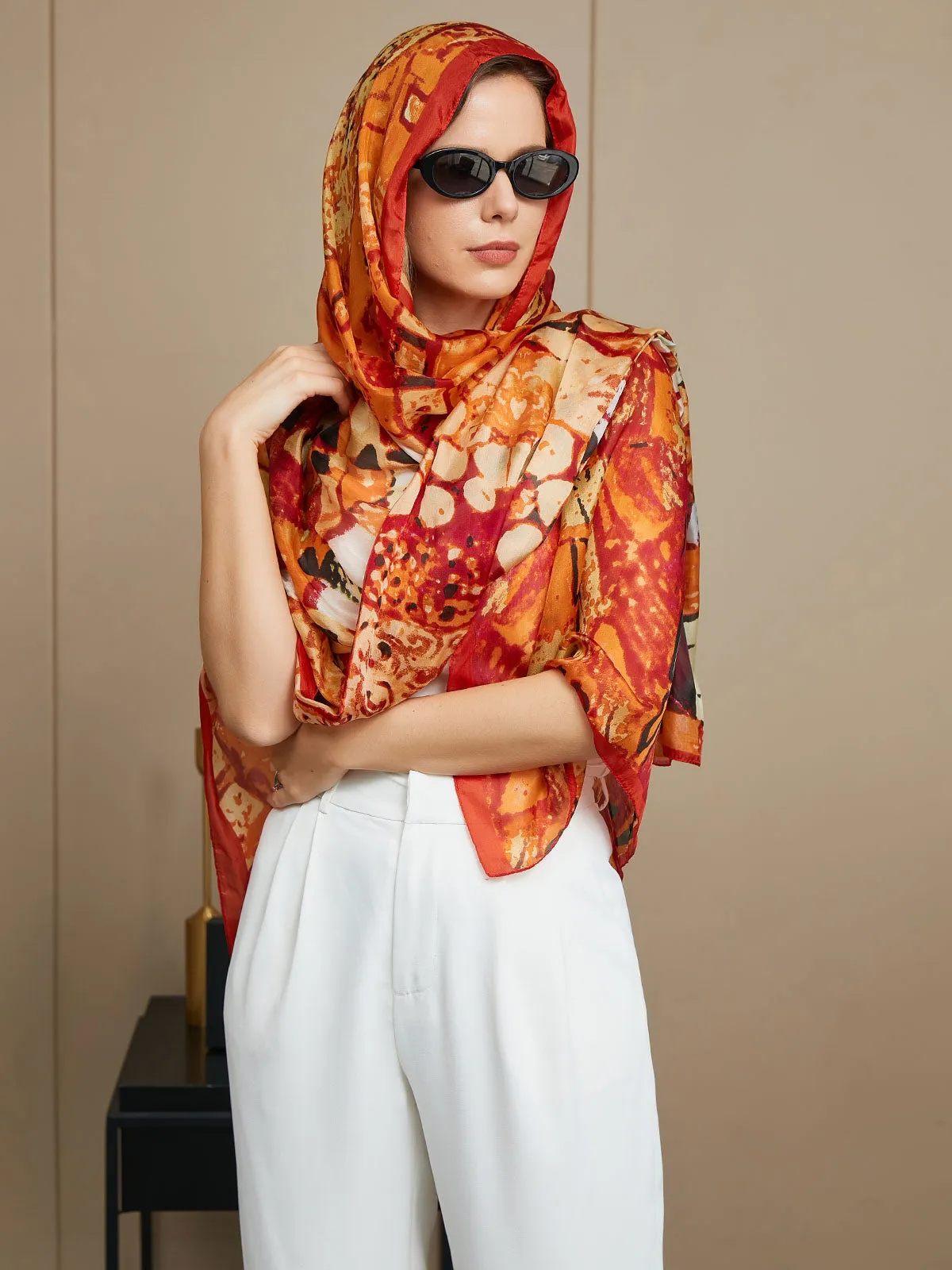 Pure Silk Printed Rectangle Scarf / Shawl 175x105cm