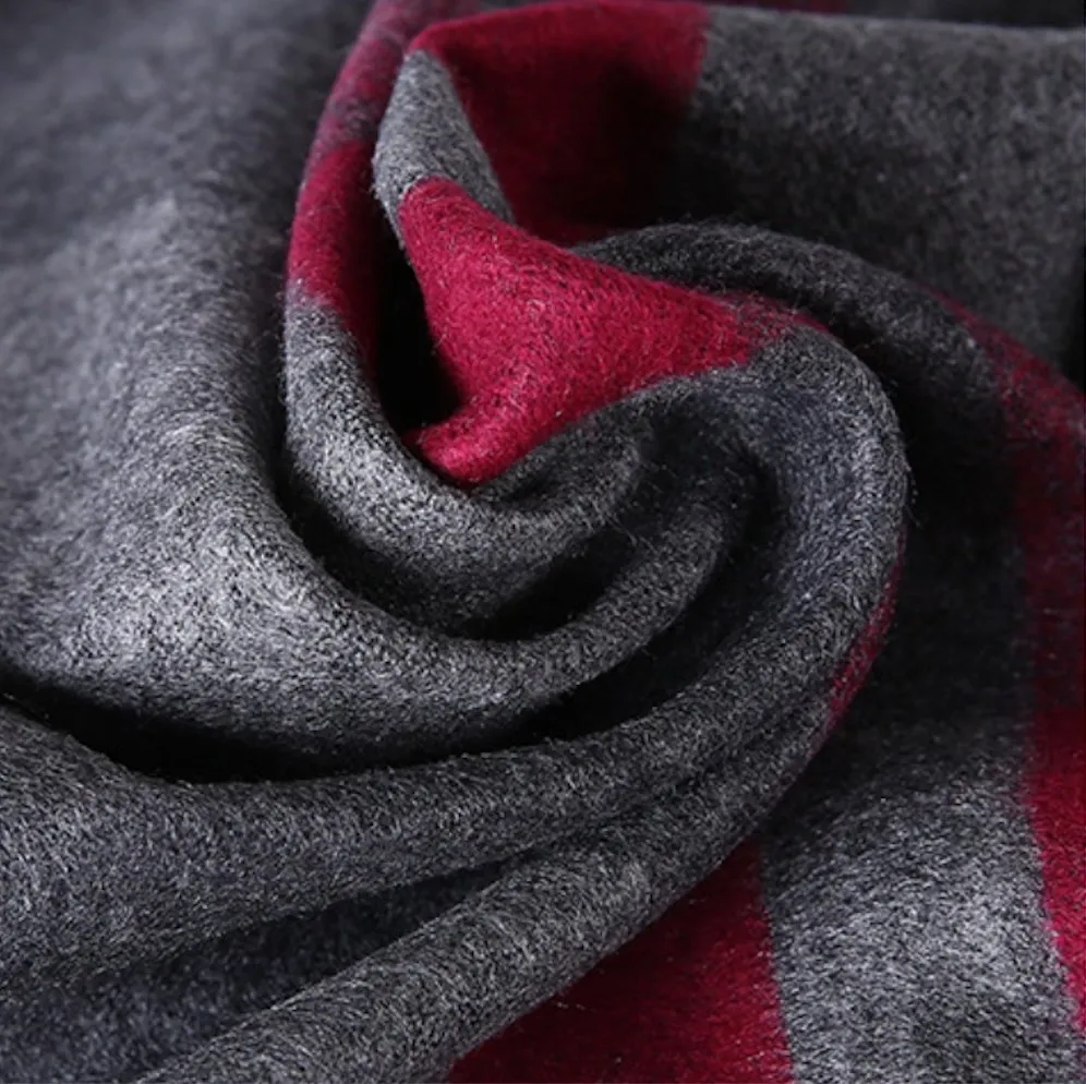 Red Grey Tartan Eco Scarf - Softer than Cashmere 100% Silk