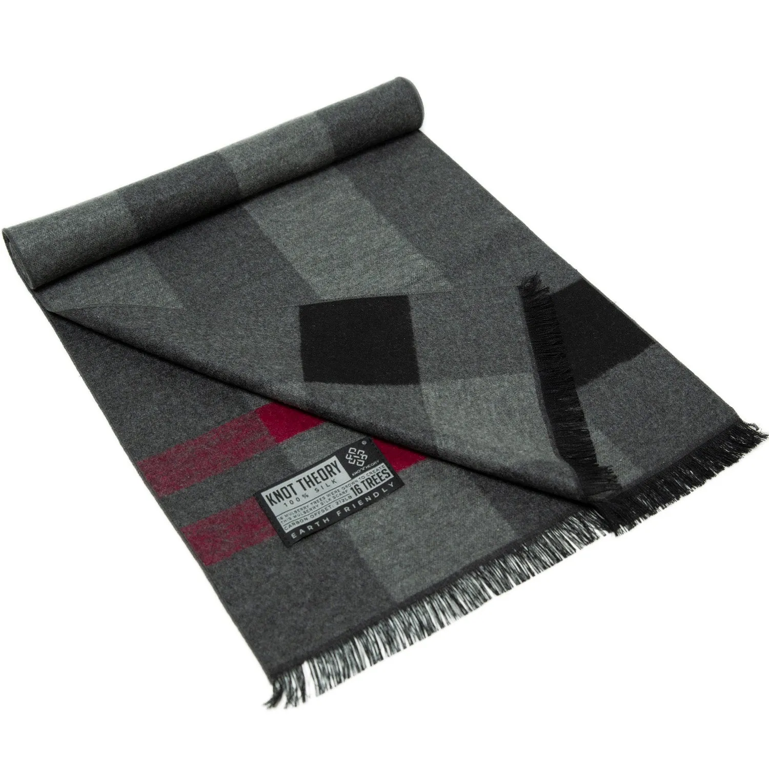 Red Grey Tartan Eco Scarf - Softer than Cashmere 100% Silk