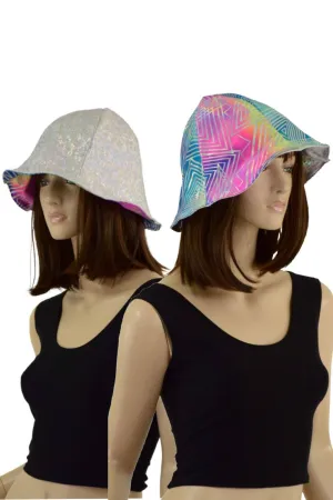 Reversible Bucket Hat in Spectrum & Silver On White Shattered Glass