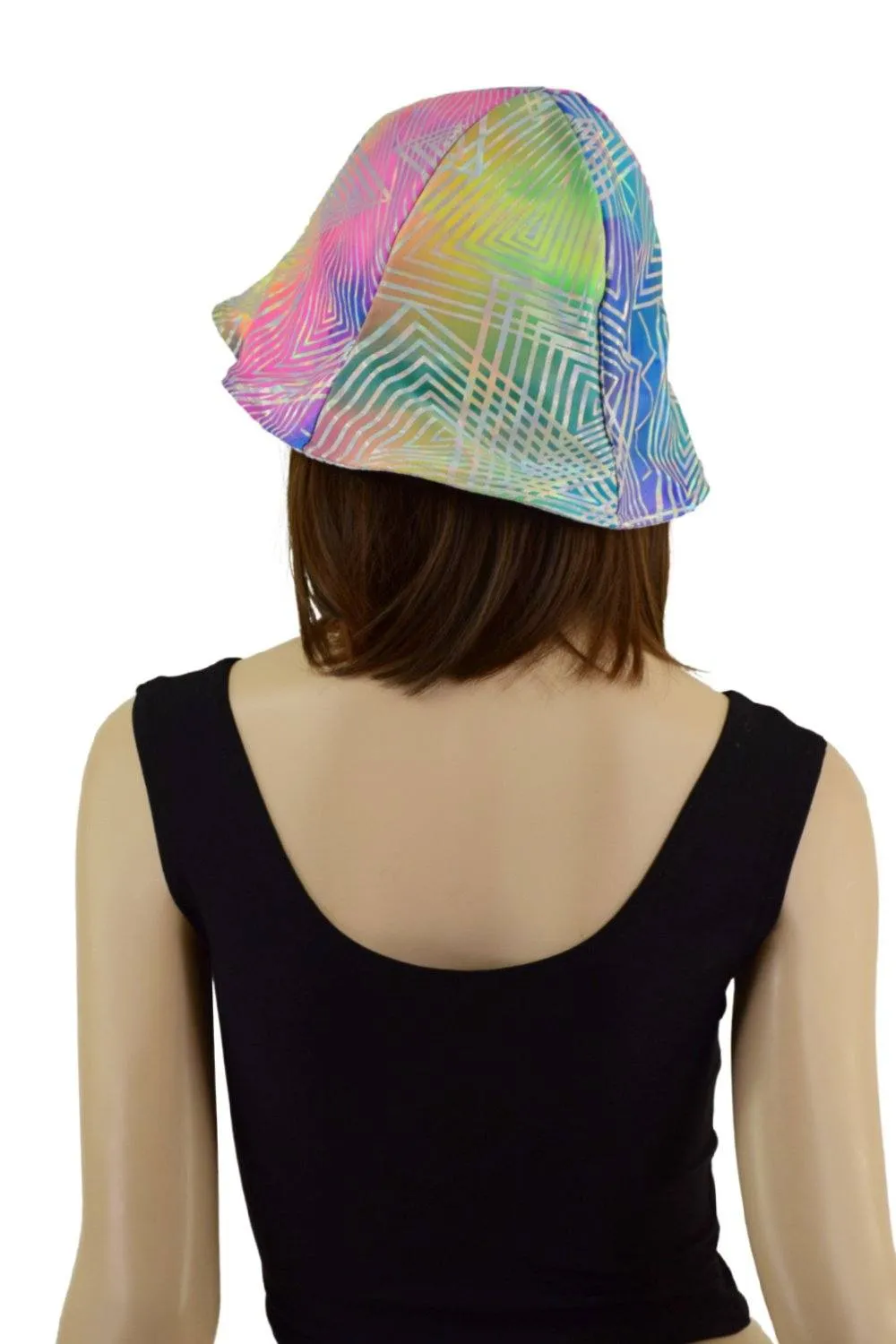 Reversible Bucket Hat in Spectrum & Silver On White Shattered Glass