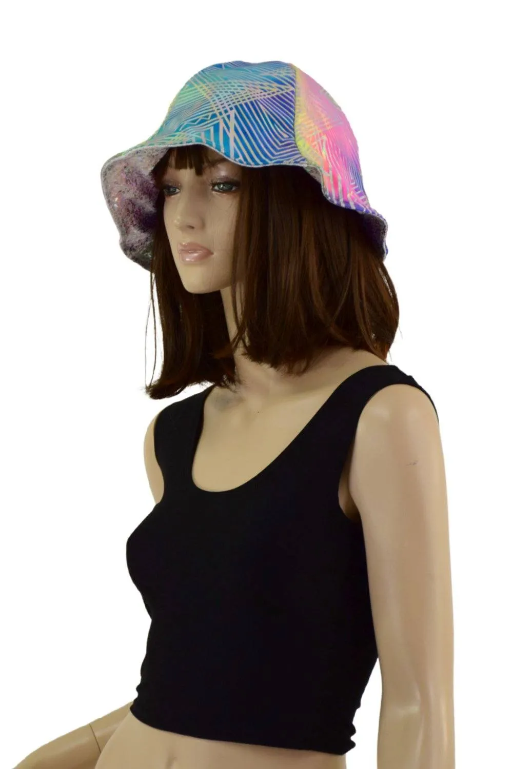 Reversible Bucket Hat in Spectrum & Silver On White Shattered Glass