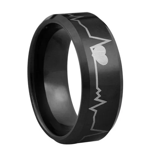 Romantic - Heart beat Tungsten ring with 18K black IP plating - 8mm wide