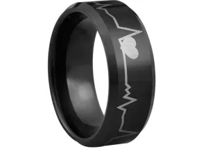 Romantic - Heart beat Tungsten ring with 18K black IP plating - 8mm wide