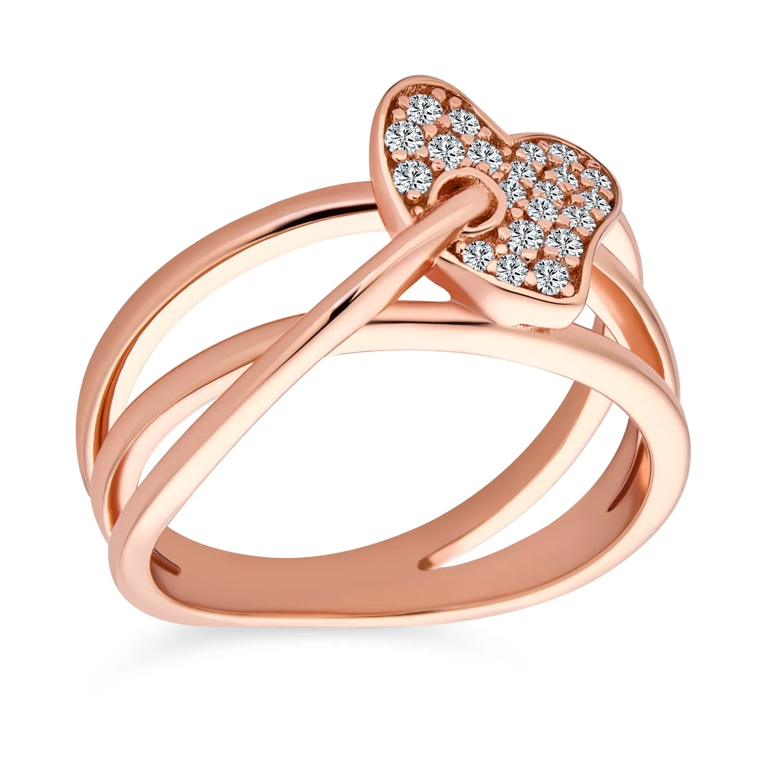 Romantic Pave CZ Accent Cocktail Statement Ring in Rose Gold Plated Sterling Silver