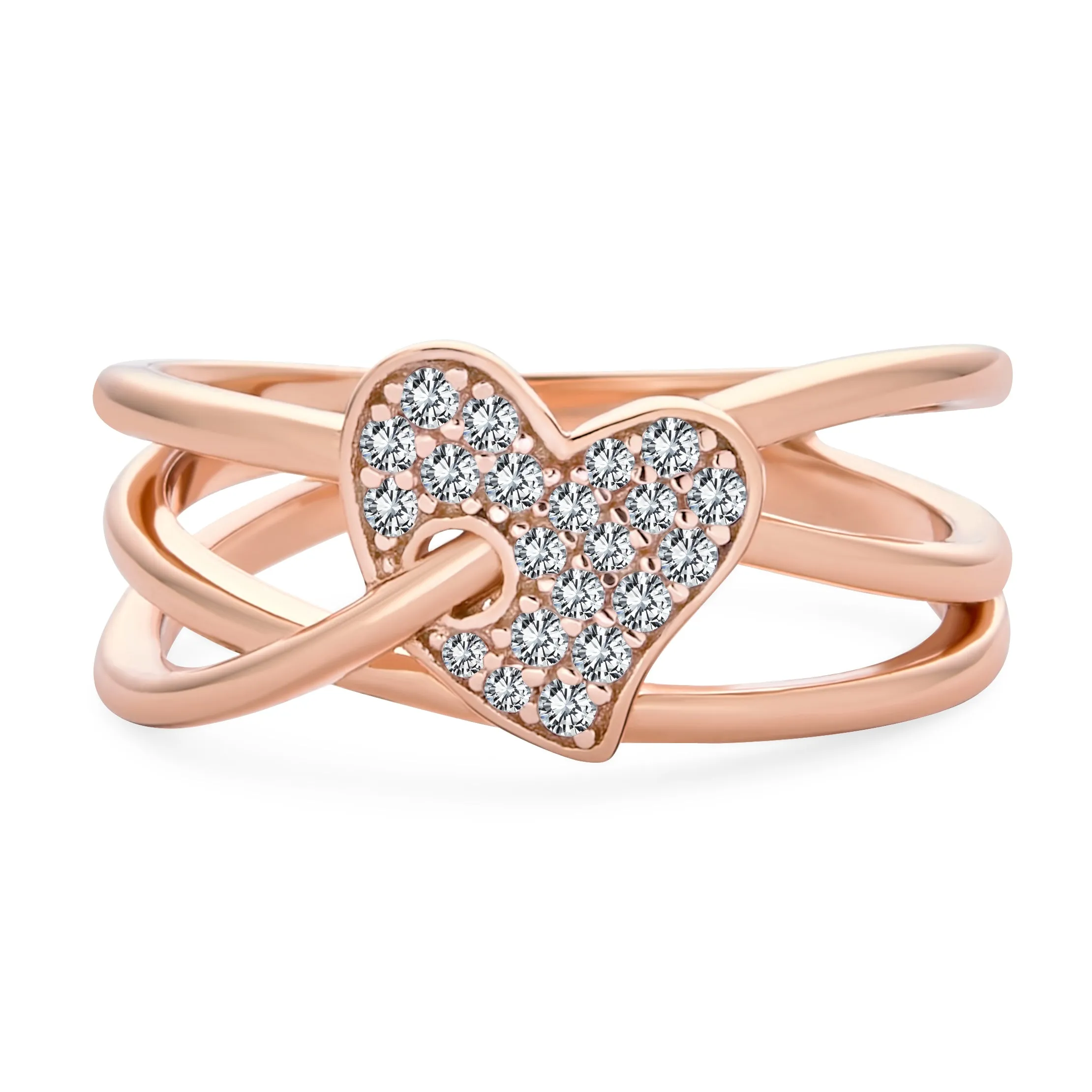 Romantic Pave CZ Accent Cocktail Statement Ring in Rose Gold Plated Sterling Silver