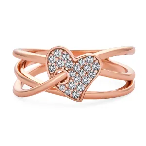 Romantic Pave CZ Accent Cocktail Statement Ring in Rose Gold Plated Sterling Silver