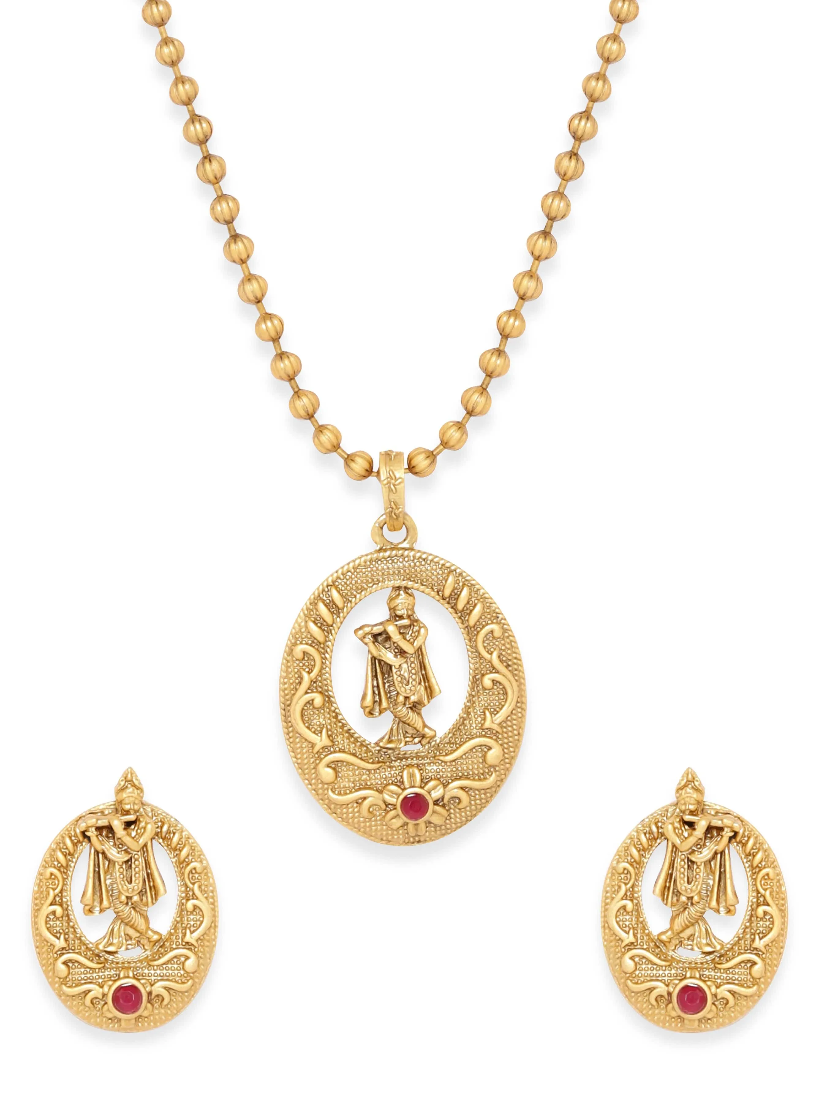 Rubans Gold toned Lord Krishna Idol Necklace Set