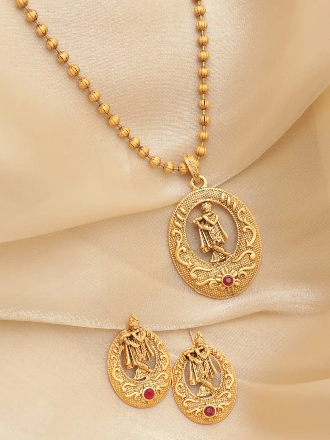 Rubans Gold toned Lord Krishna Idol Necklace Set