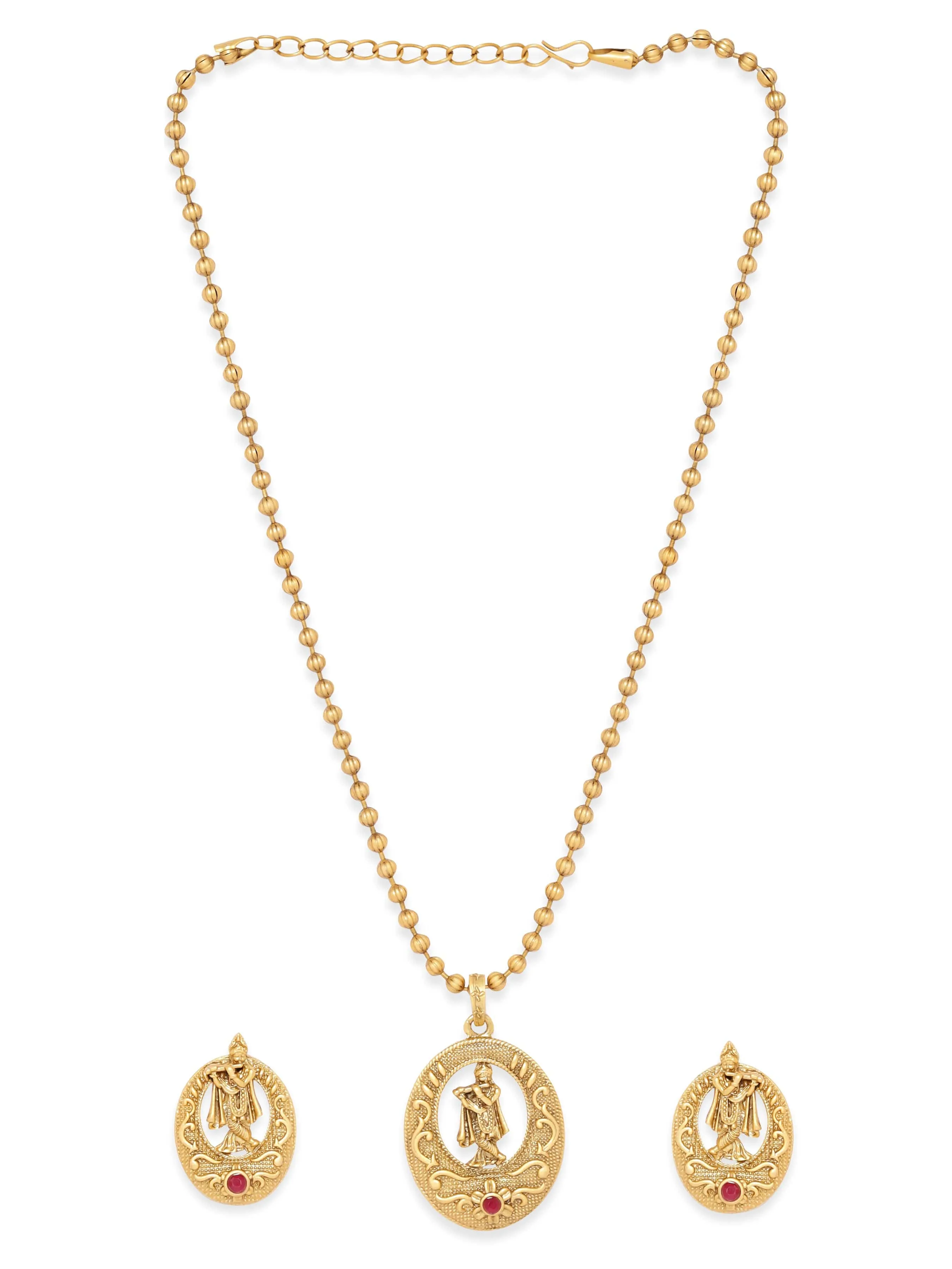 Rubans Gold toned Lord Krishna Idol Necklace Set