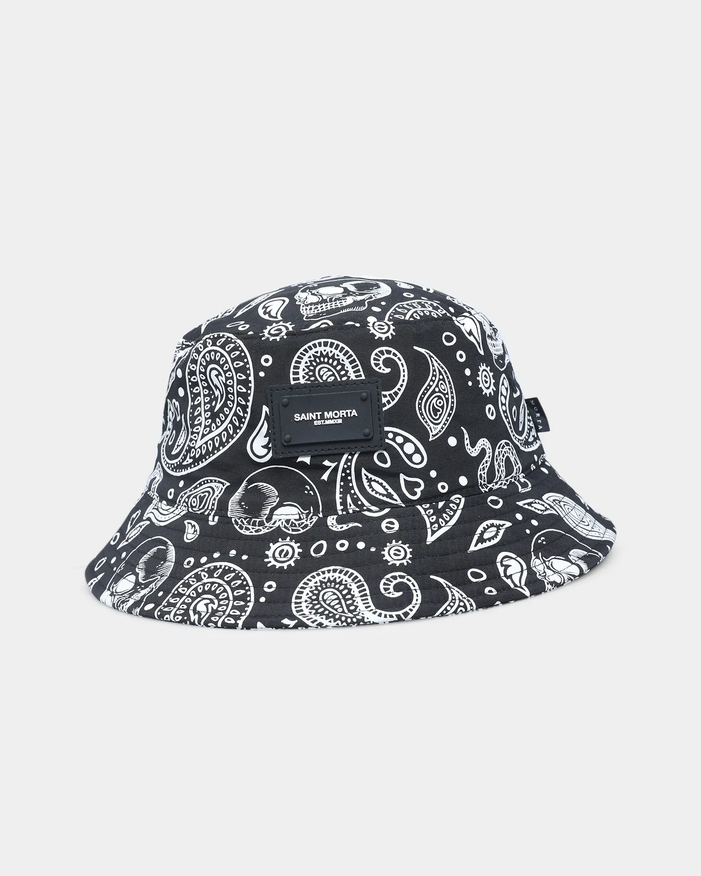 Saint Morta Paisley Skulls Bucket Hat Black/White