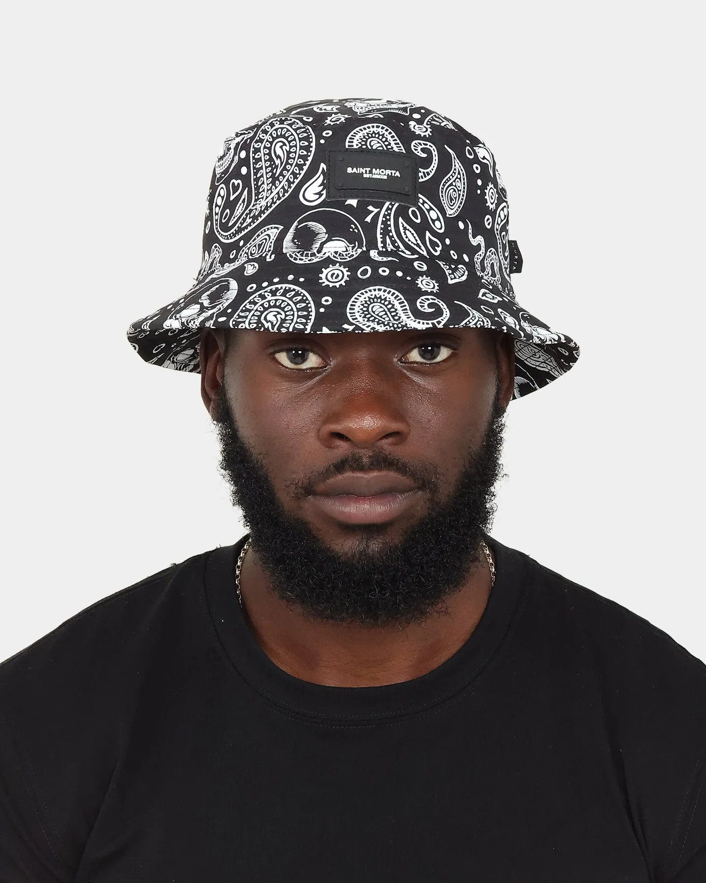 Saint Morta Paisley Skulls Bucket Hat Black/White