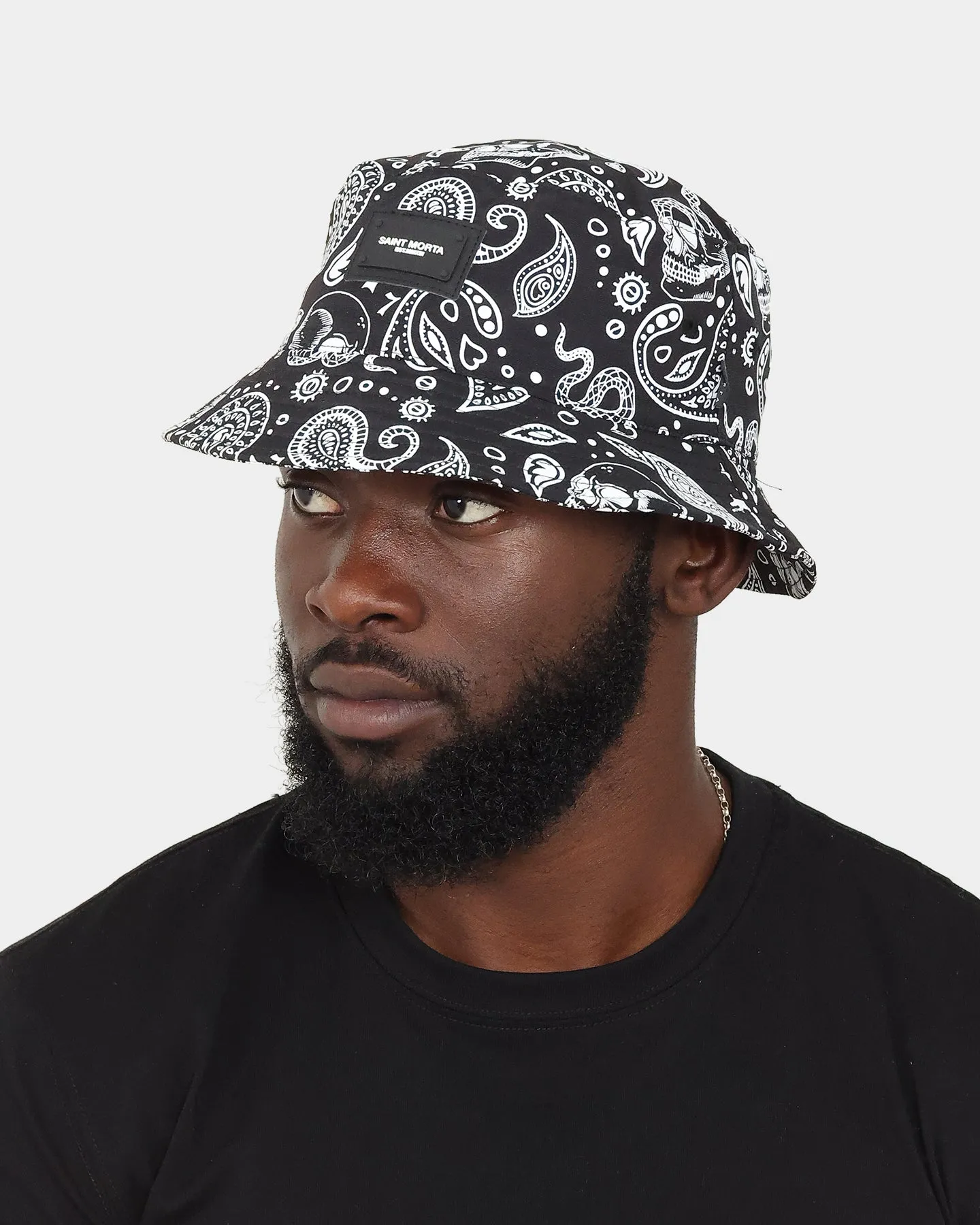 Saint Morta Paisley Skulls Bucket Hat Black/White