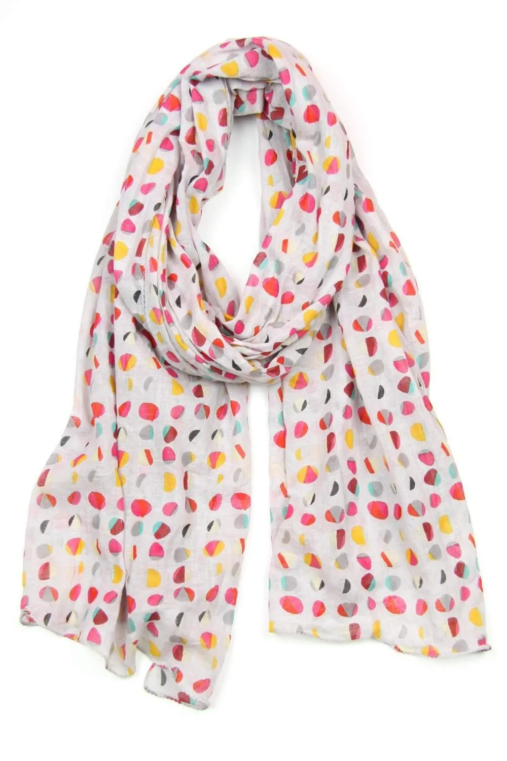 Scarf / Gray Red & Yellow / Polka Dot / Soft Cotton