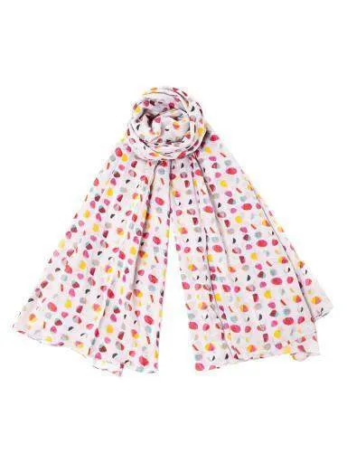 Scarf / Gray Red & Yellow / Polka Dot / Soft Cotton