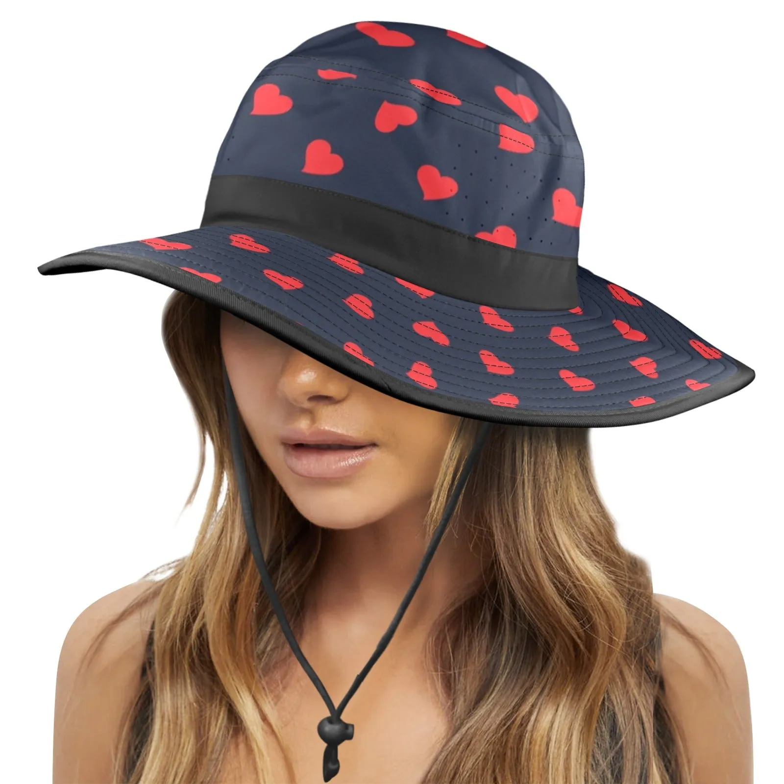 scattered hearts print 4 Wide Brim Bucket Hat