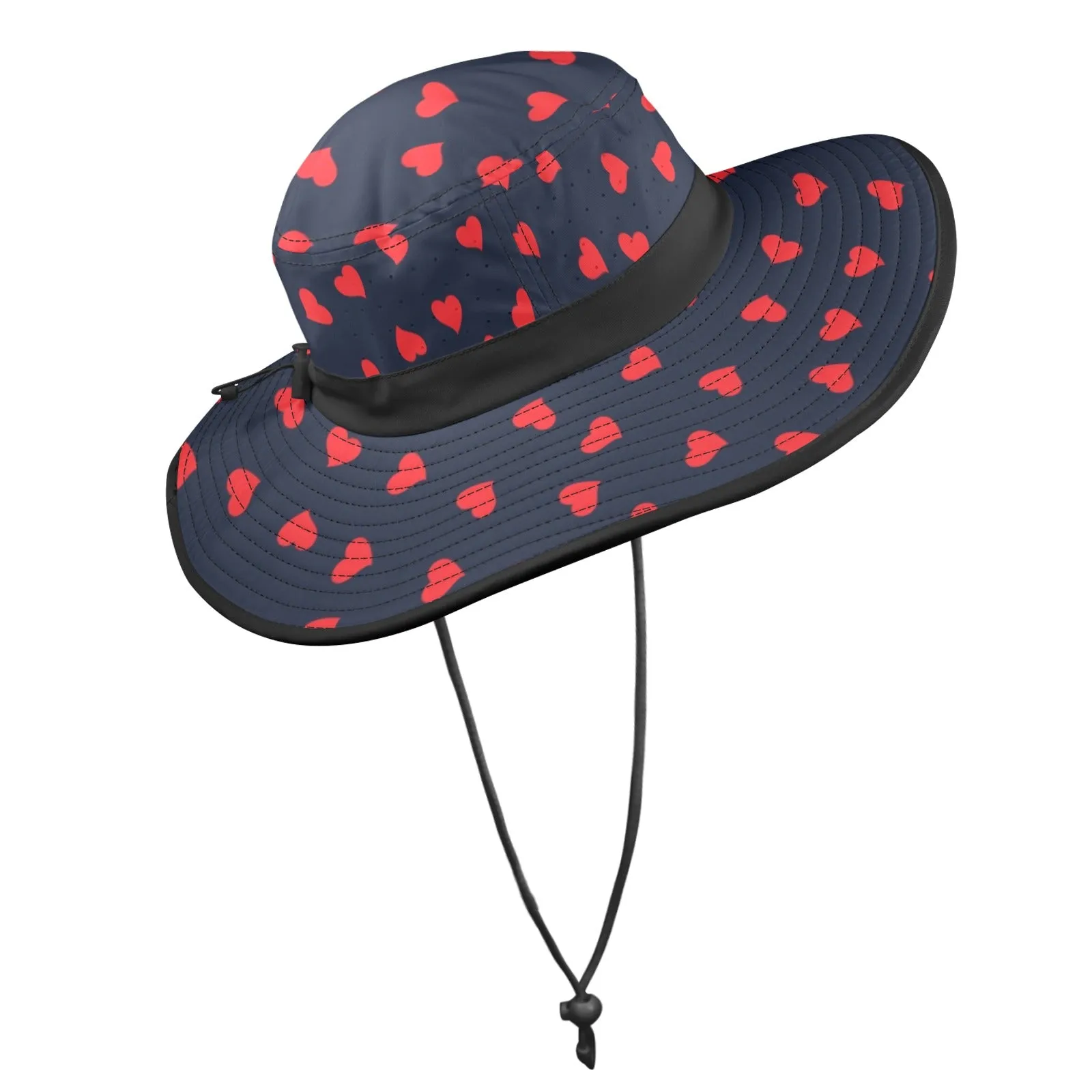 scattered hearts print 4 Wide Brim Bucket Hat