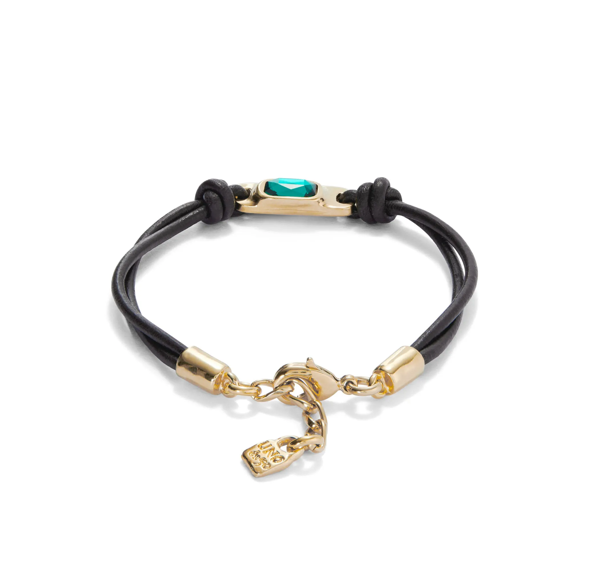 SER MAGNETICA RECTANGLE GREEN CRYSTAL LEATHER & GOLD BRACELET