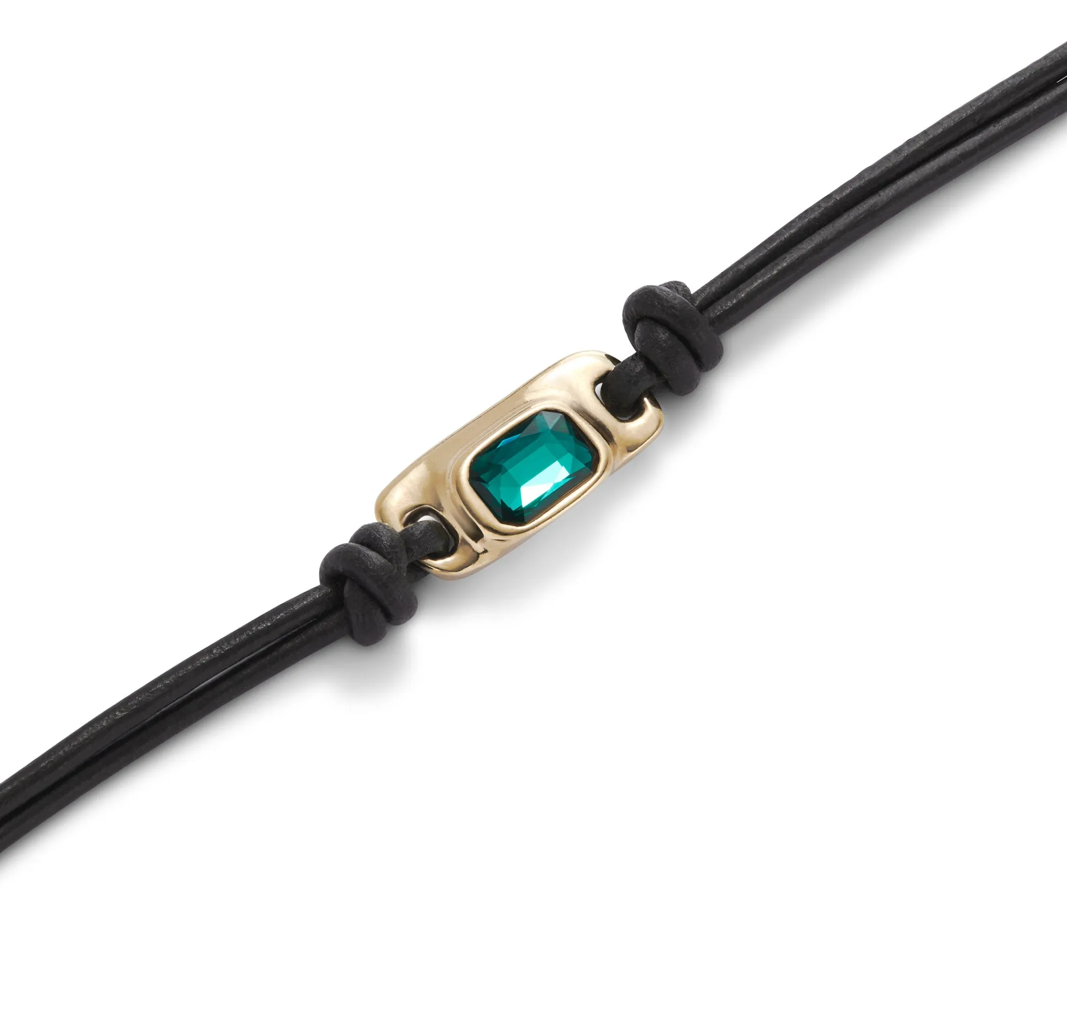 SER MAGNETICA RECTANGLE GREEN CRYSTAL LEATHER & GOLD BRACELET