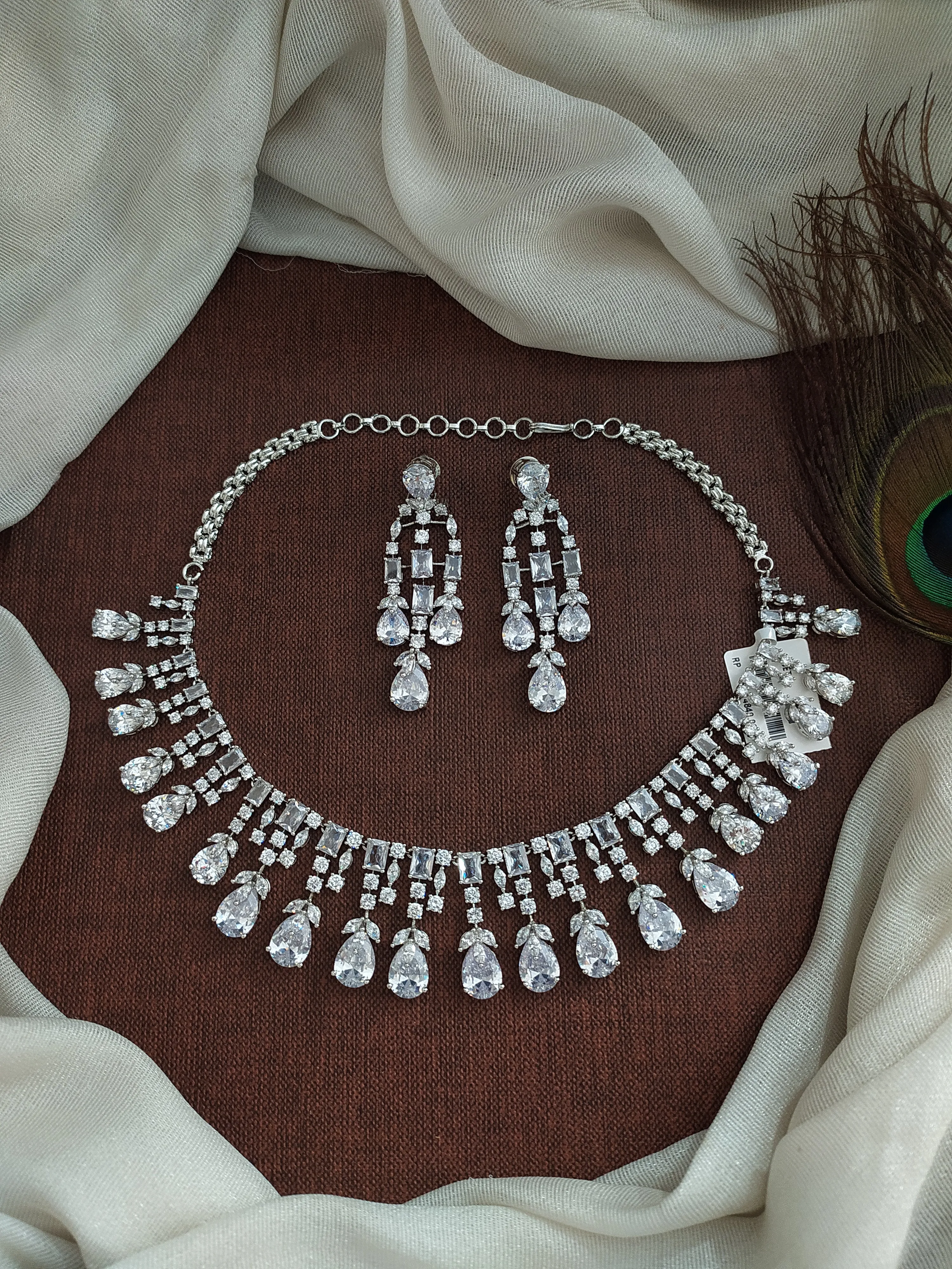 Shimmering Elegance Rhodium-Plated Zircon Necklace Set