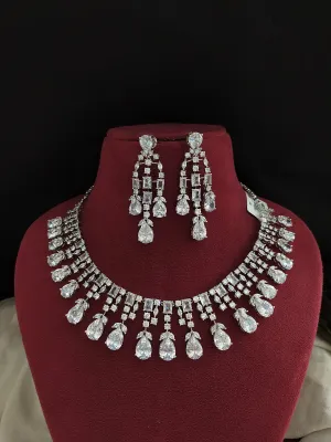 Shimmering Elegance Rhodium-Plated Zircon Necklace Set