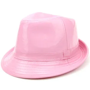 Shiny PU leather trilby hat - Pink