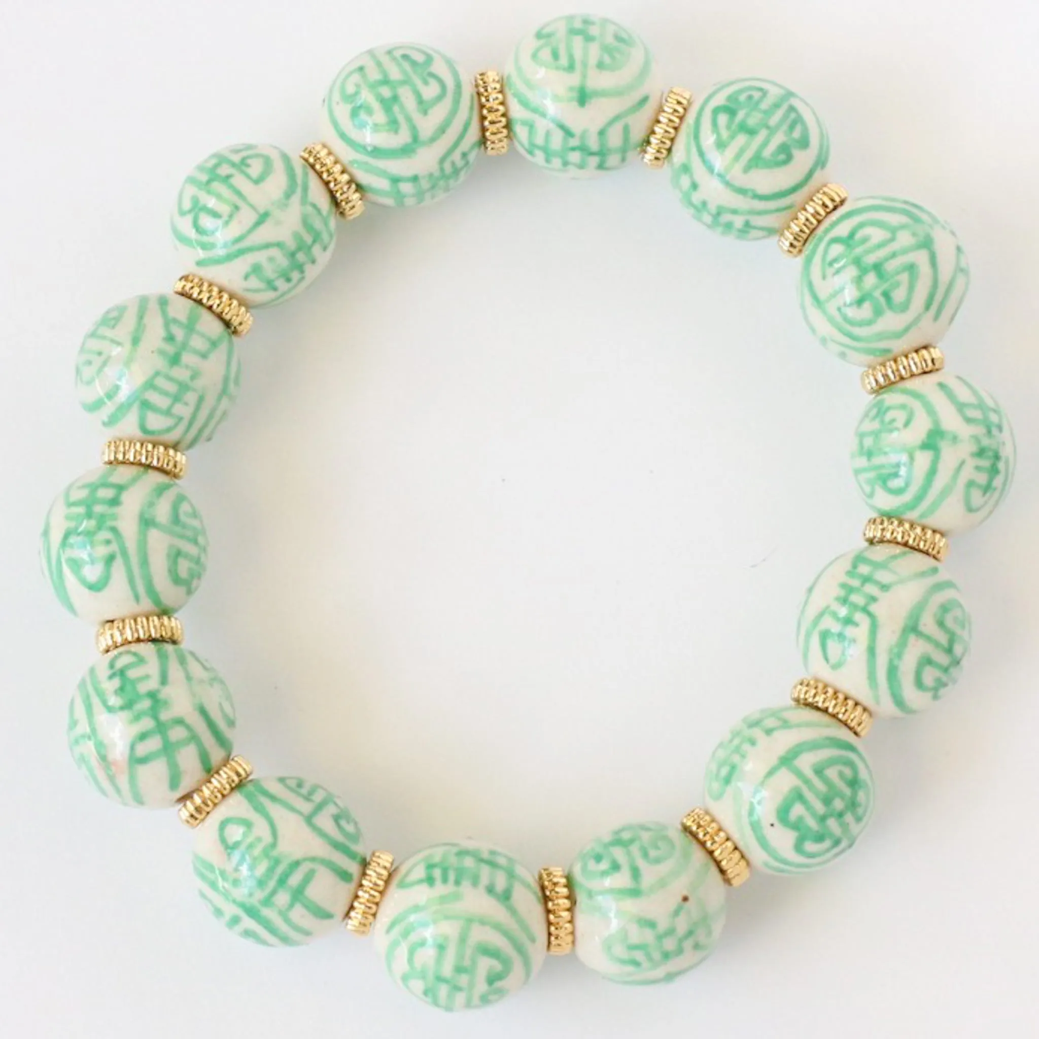 Silver & White Chinoiserie Porcelain Beaded Bracelet, Grandmillenial Style